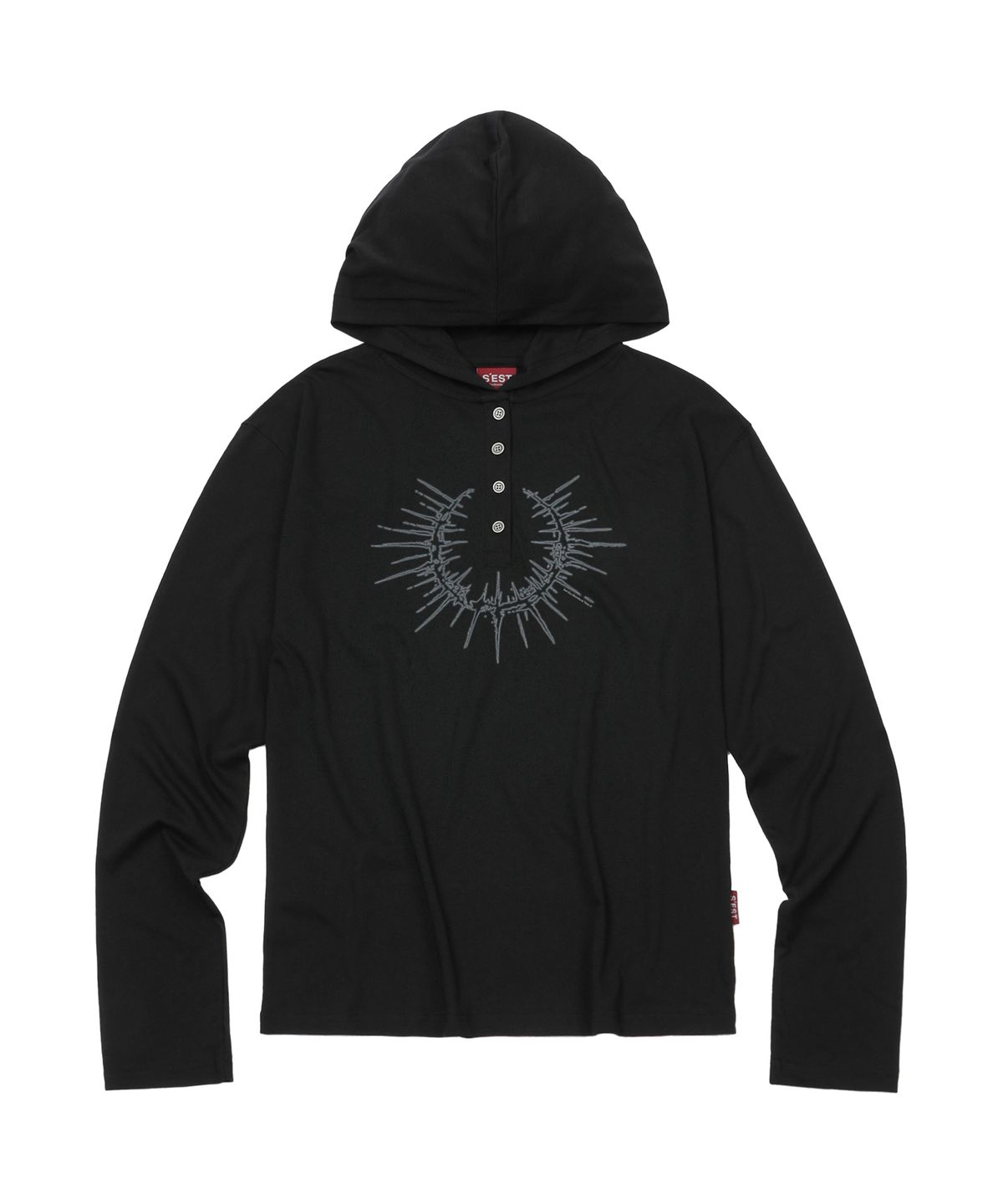 에스이에스티(S'EST) Henley Hoodie Long Sleeve Black
