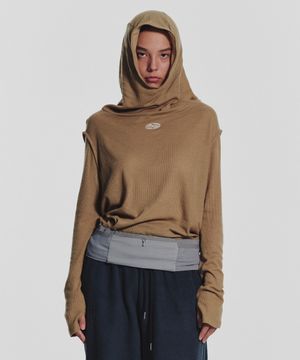 Wool High Neck Waffle Hoodie_Sand Beige