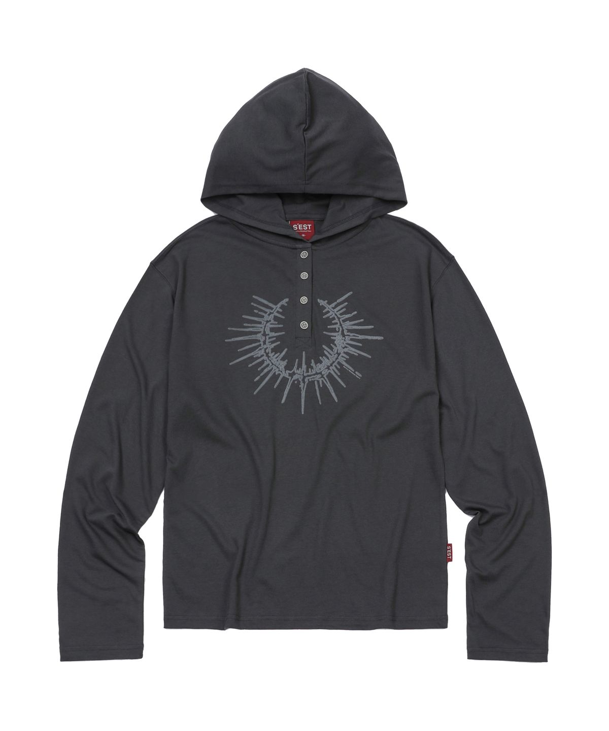 에스이에스티(S'EST) Henley Hoodie Long Sleeve Charcoal