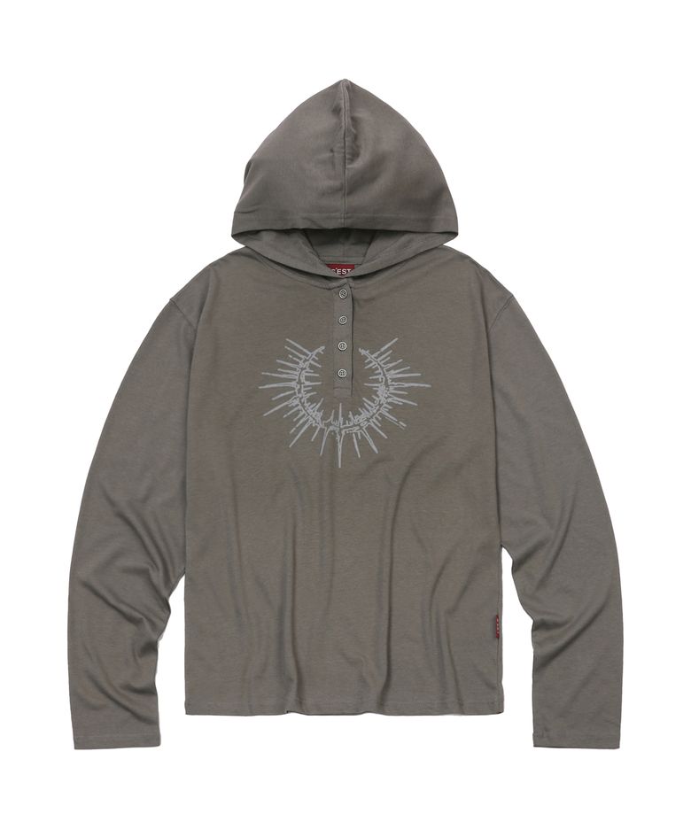 Henley Hoodie Long Sleeve Mocha