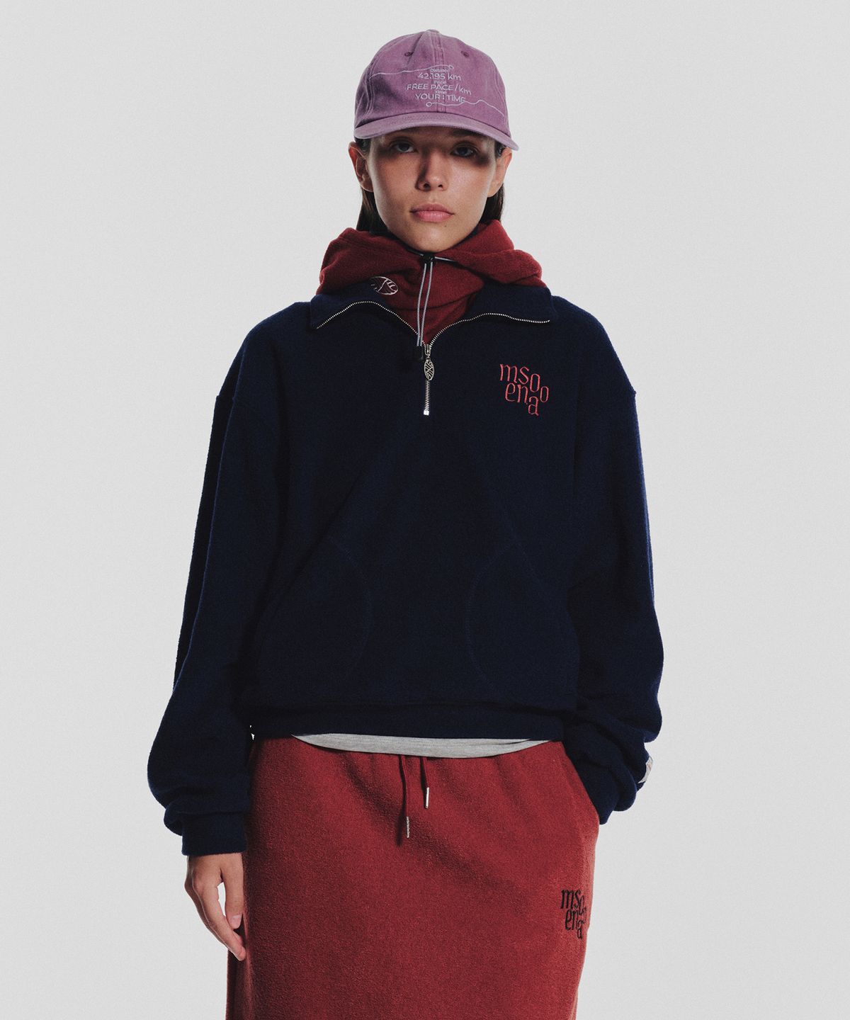 미나수(MENASOO) Terry Fleece Sweatshirt Half Zip Up_Navy