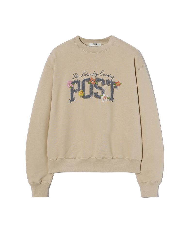 Flower Post Graphic Sweat Shirt_Beige