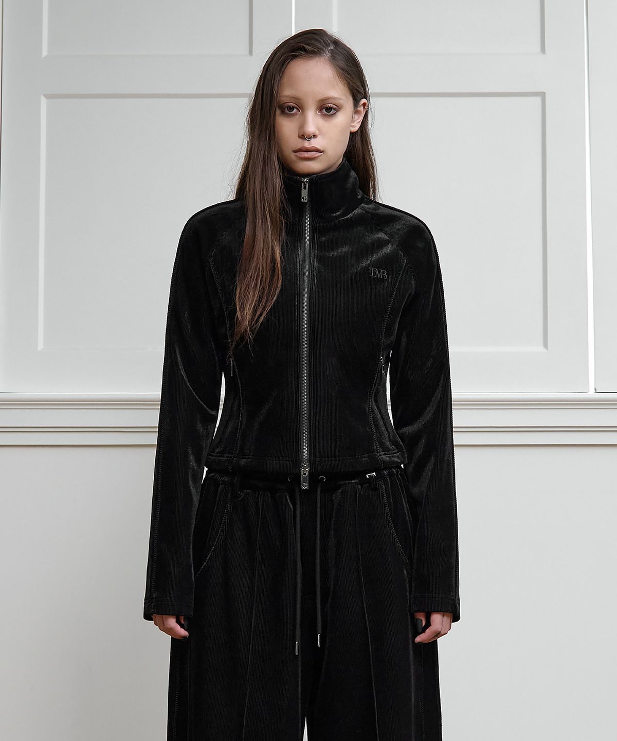 트리밍버드(TREEMINGBIRD) Velour Jersey Set-up Jumper [ Black ]