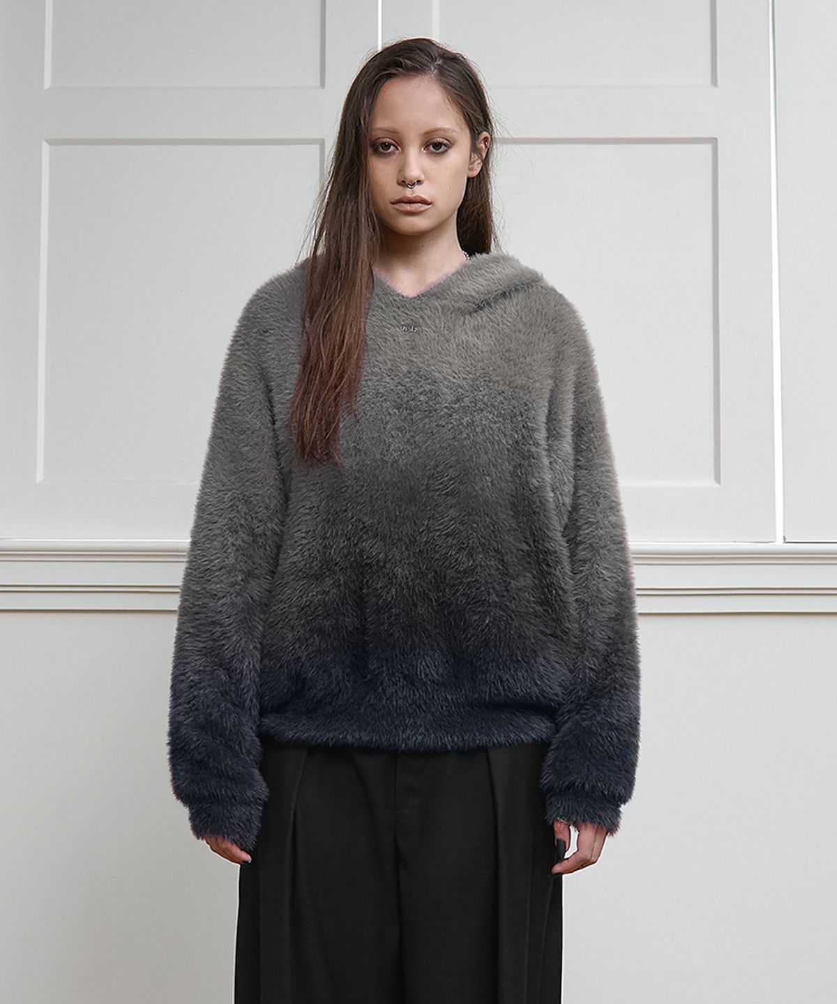 트리밍버드(TREEMINGBIRD) Gradient Hoodie Knit Pullover [ Gray ]