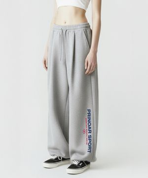 스포츠 스트링 원턱 와이드 팬츠 - 멜란지