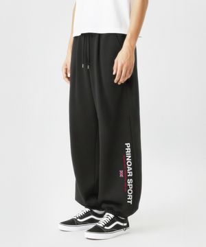 스포츠 스트링 원턱 와이드 팬츠 - 블랙