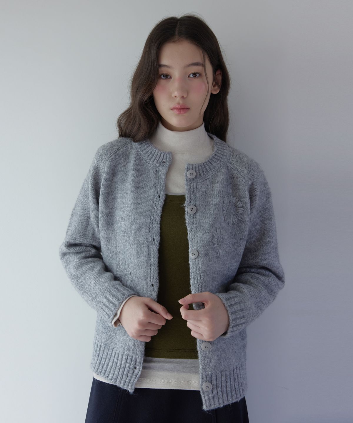 쎄미(SSEMI) ALPACA FLOWER CARDIGAN(GR)