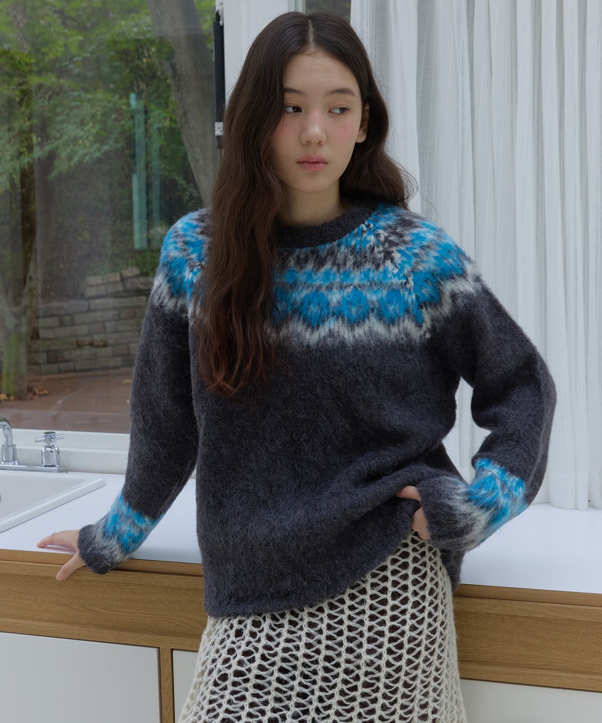 쎄미(SSEMI) NORDIC BRUSHED ROUND KNIT(GR)