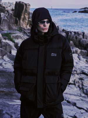 패브릭 콤비 포켓 다운 자켓 BLACK