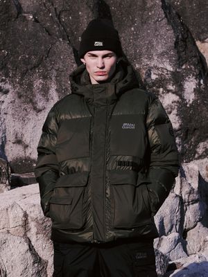 패브릭 콤비 포켓 다운 자켓 KHAKI