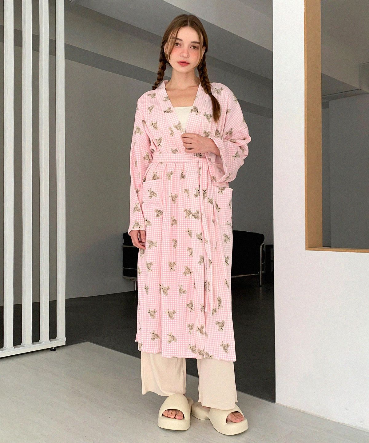 바스카라(VASCARA) Fluffy Bear Check Robe