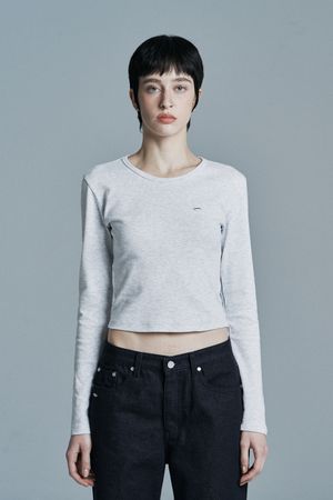 ROUND CROP LONG SLEEVE WHITE MELANGE
