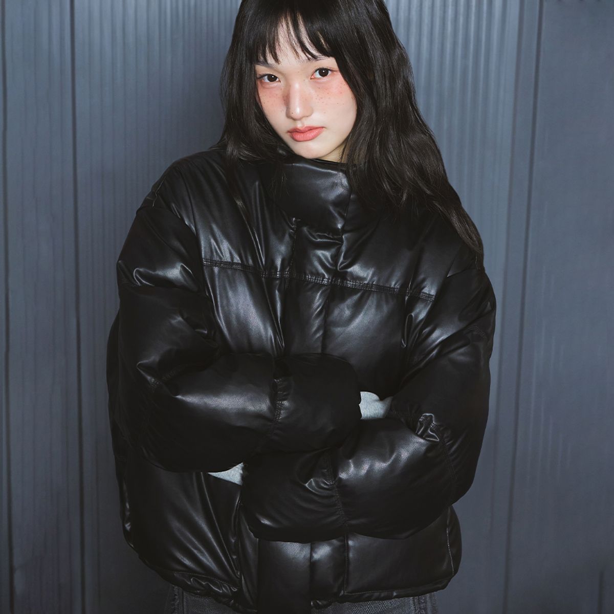랩(LAP) (덕)페이크레더 다운점퍼 AR4PDB60