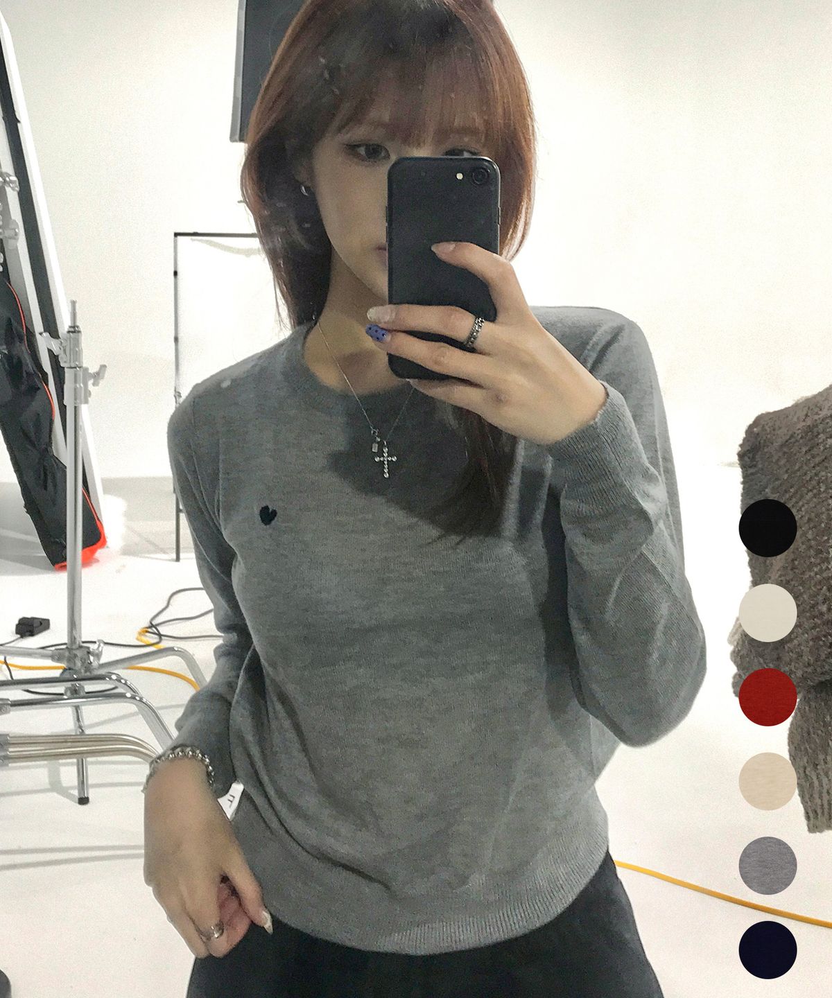 칙스(CHICKS) 하트심볼 스탠다드 라운드 니트(6color)