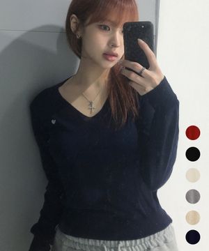 하트심볼 스탠다드 브이넥 니트(6color)