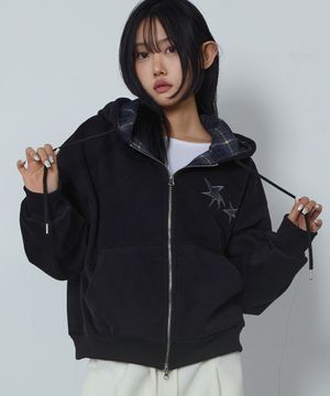 플란넬 체크 후드집업 블랙