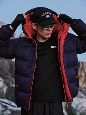 스방스타 컬러 콤비 다운 자켓 NAVY