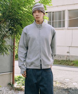 풀 집 핑거 홀 스웨트 셔츠 [멜란지 그레이]