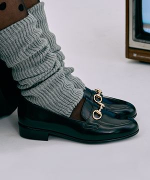 여성 가죽 홀스빗 로퍼 158-BLACK