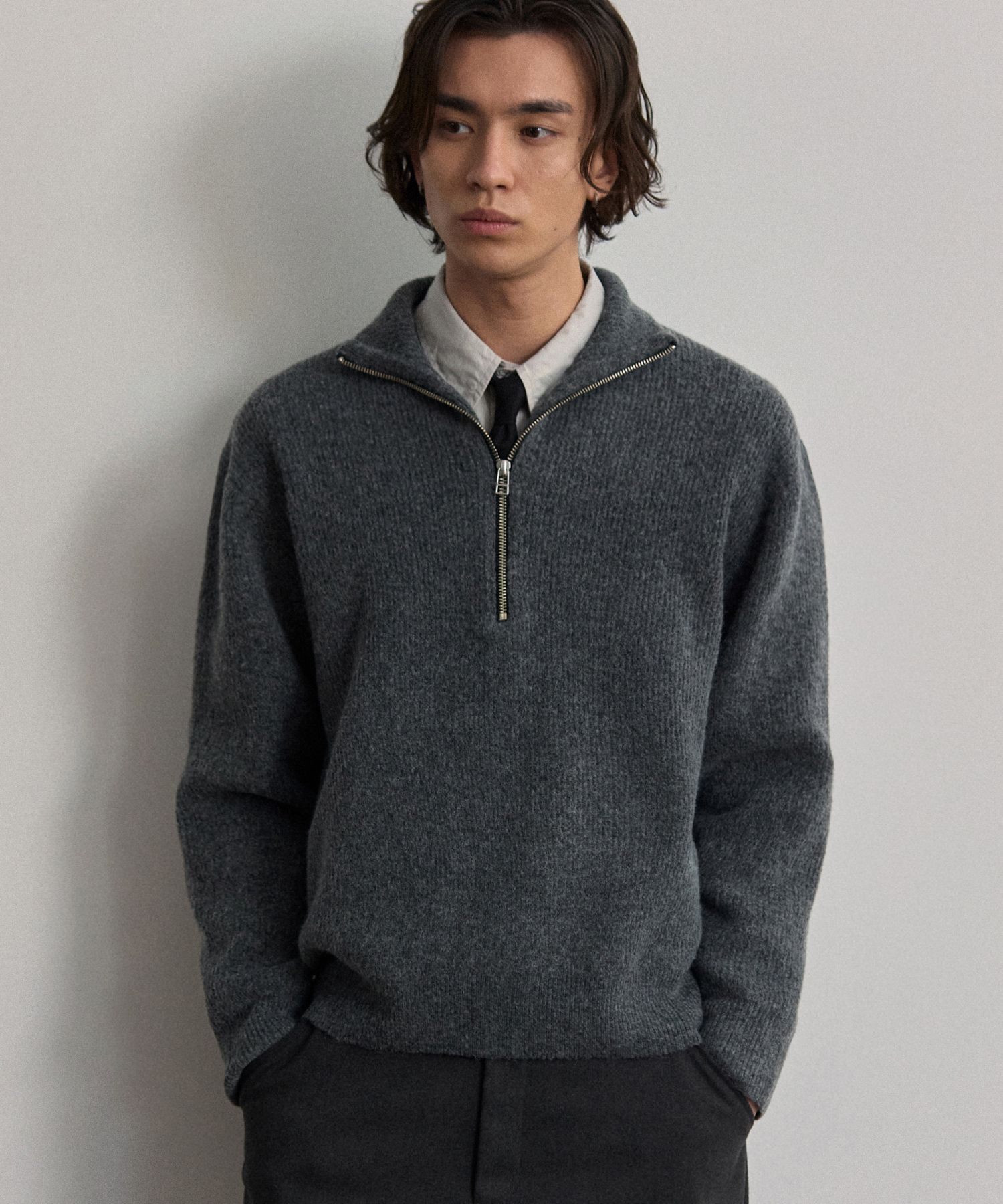 MUSINSA公式 | ASP ヘアリーウールブレンドハーフジップニット
