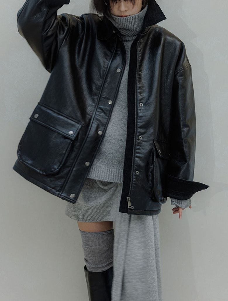 Monet Crack Leather Corduroy Jacket