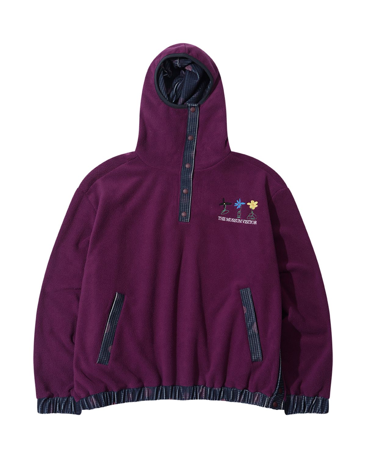 더뮤지엄비지터(THEMUSEUMVISITOR) UNBALANCED FLEECE ANORAK HOODIE (DEEP PURPLE)