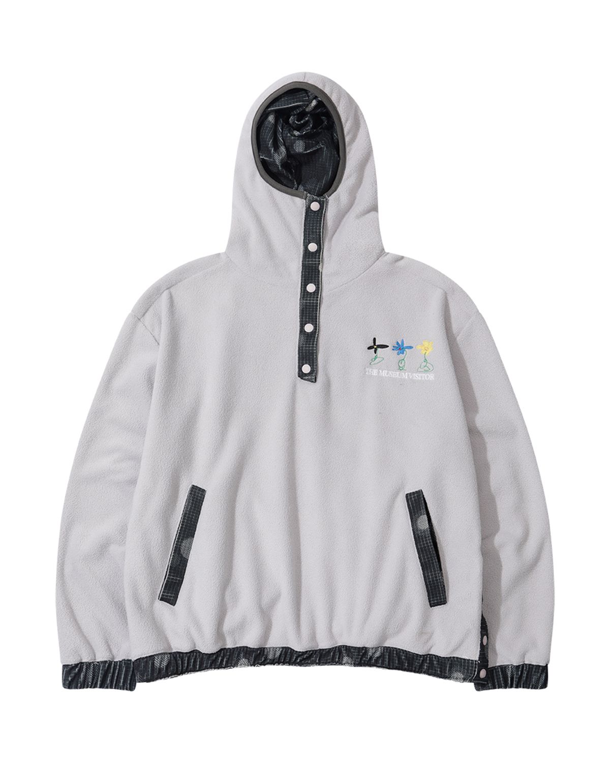 더뮤지엄비지터(THEMUSEUMVISITOR) UNBALANCED FLEECE ANORAK HOODIE (LIGHT GREY)
