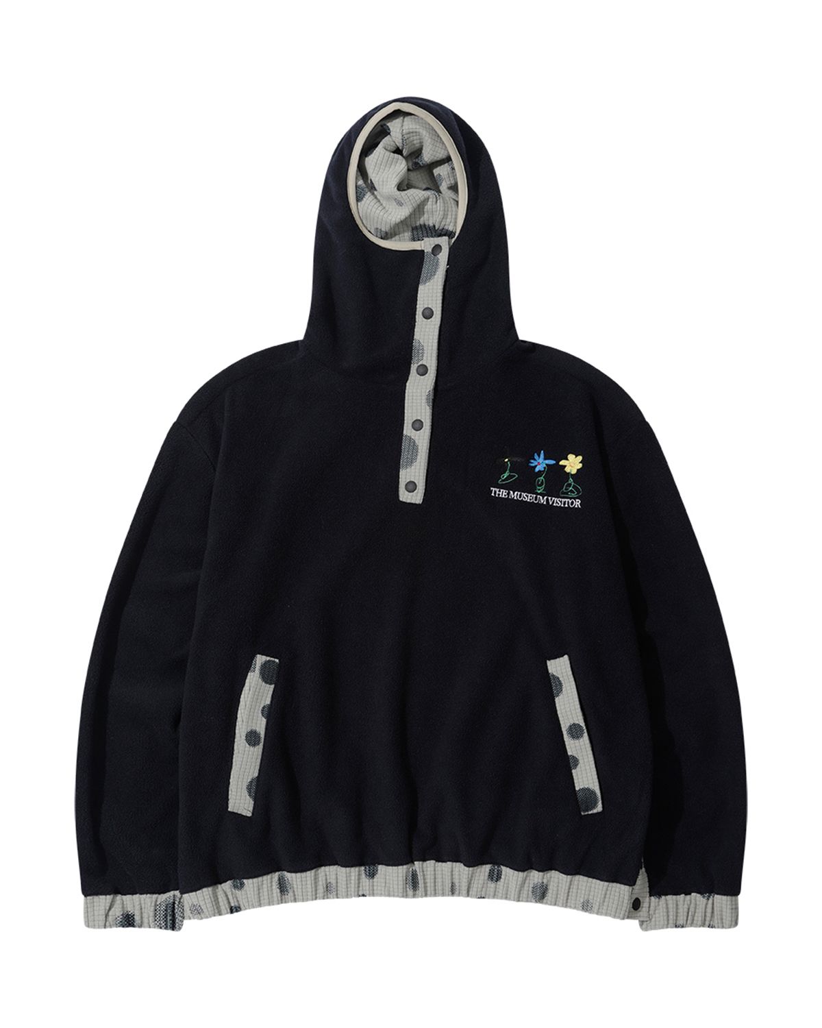 더뮤지엄비지터(THEMUSEUMVISITOR) UNBALANCED FLEECE ANORAK HOODIE (BLACK)