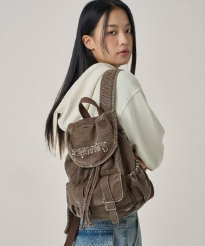 워시드 데님 스몰 백팩 브라운