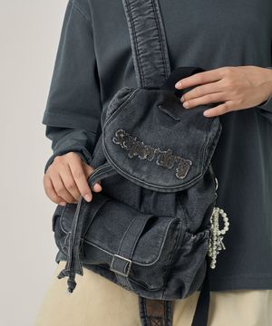 워시드 데님 스몰 백팩 블랙
