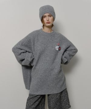 BEANIE SET OVERSIZED KNIT (GREY)