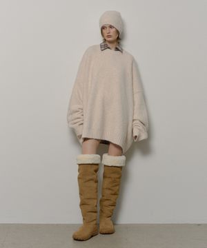 BEANIE SET OVERSIZED KNIT (IVORY)