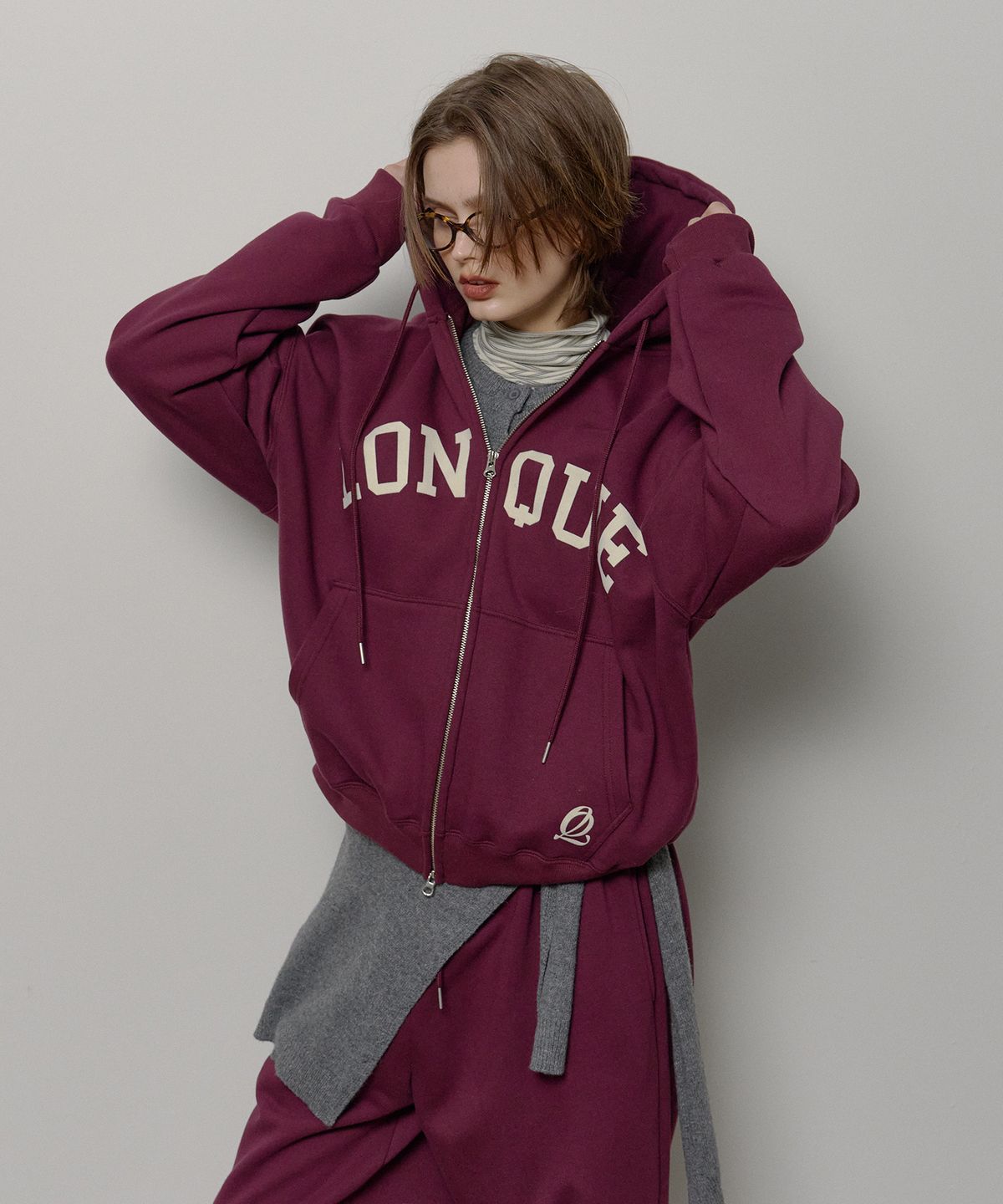 론크(LONQUE) LONQUE HOOD ZIP-UP (WINE)