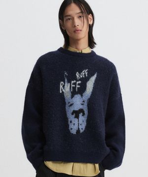 퍼피 자가드 니트 네이비