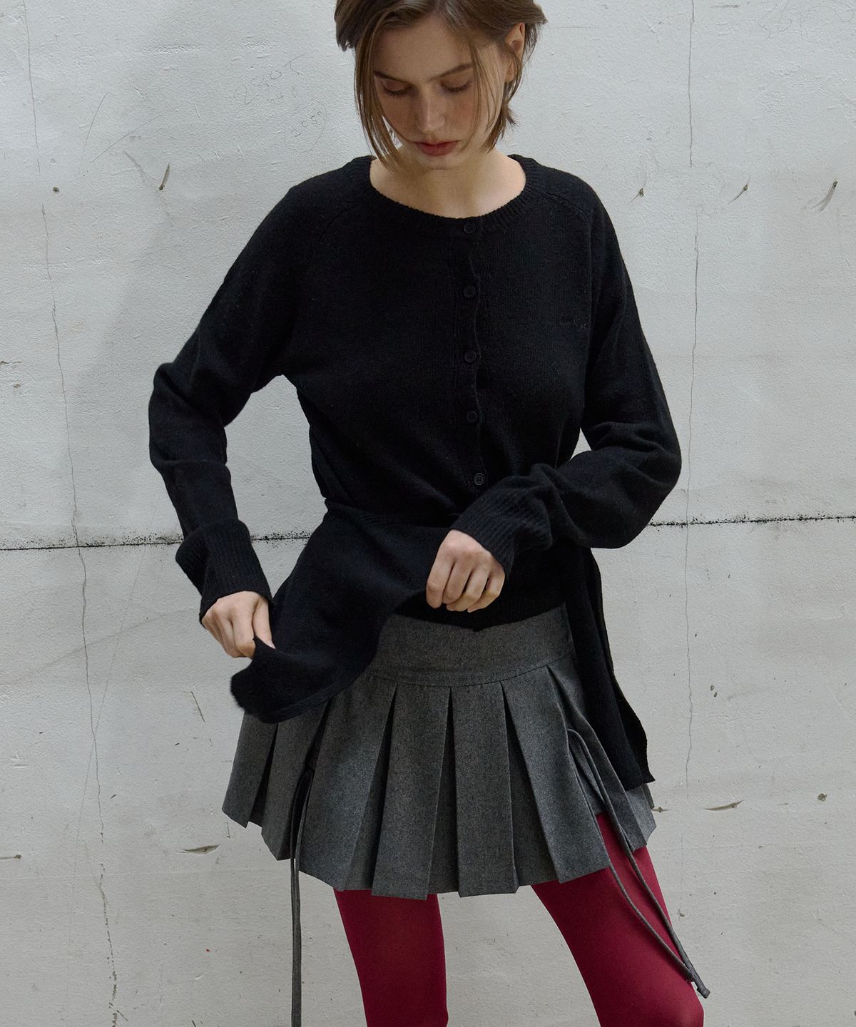론크(LONQUE) SHAWL SET CARDIGAN (BLACK)