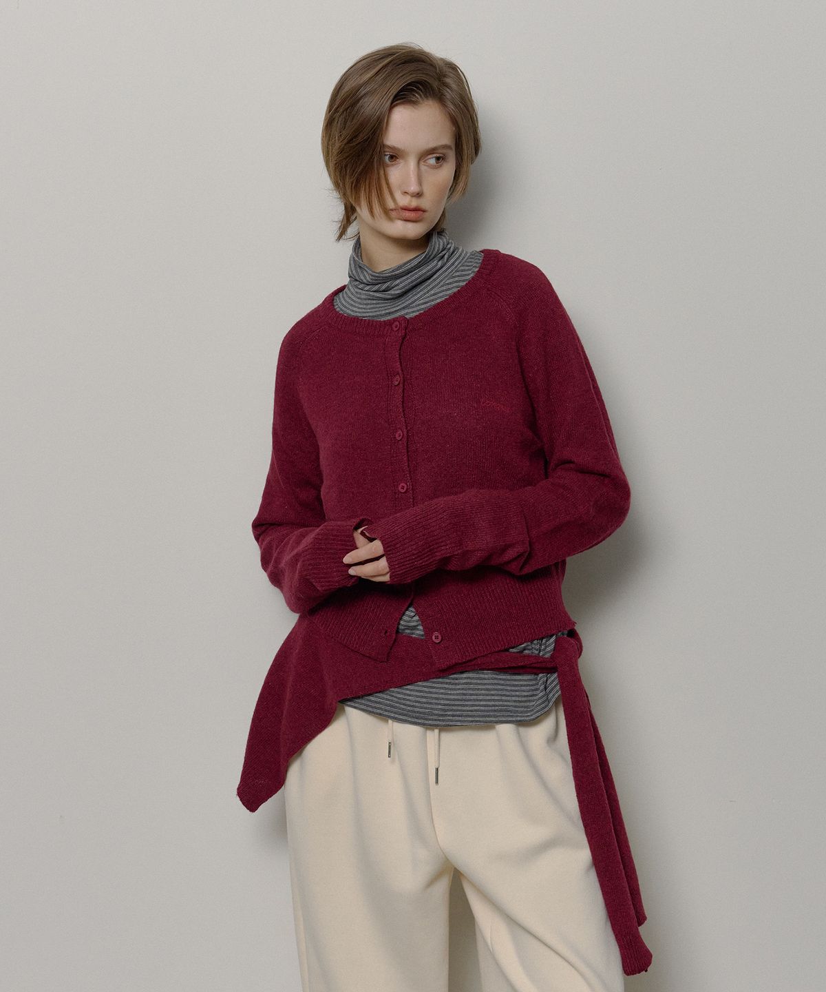 론크(LONQUE) SHAWL SET CARDIGAN (WINE)