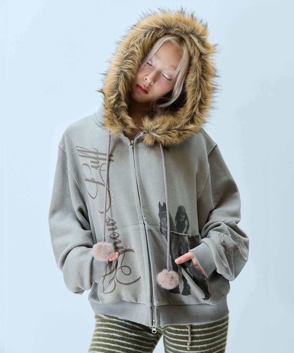라티젠(LARTIGENT) L21 SNOW FUR HOOD ZIP-UP(BEIGE)