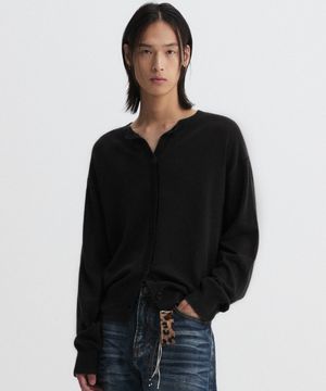 울 블렌드 라운드 크롭 가디건 블랙