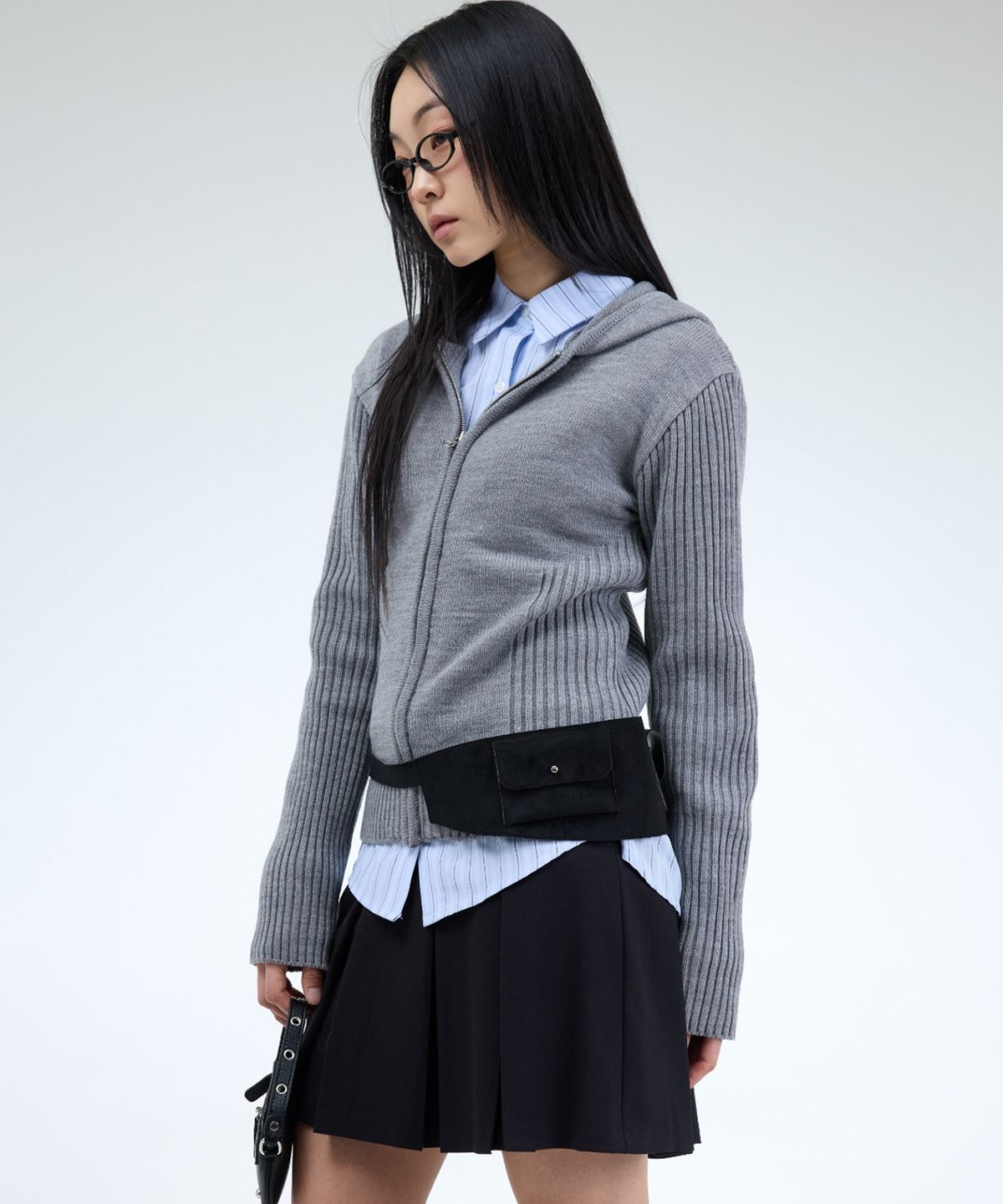 포르테나(PORTERNA) MIX RIBBED KNIT HOODIE ZIP-UP-3COLOR