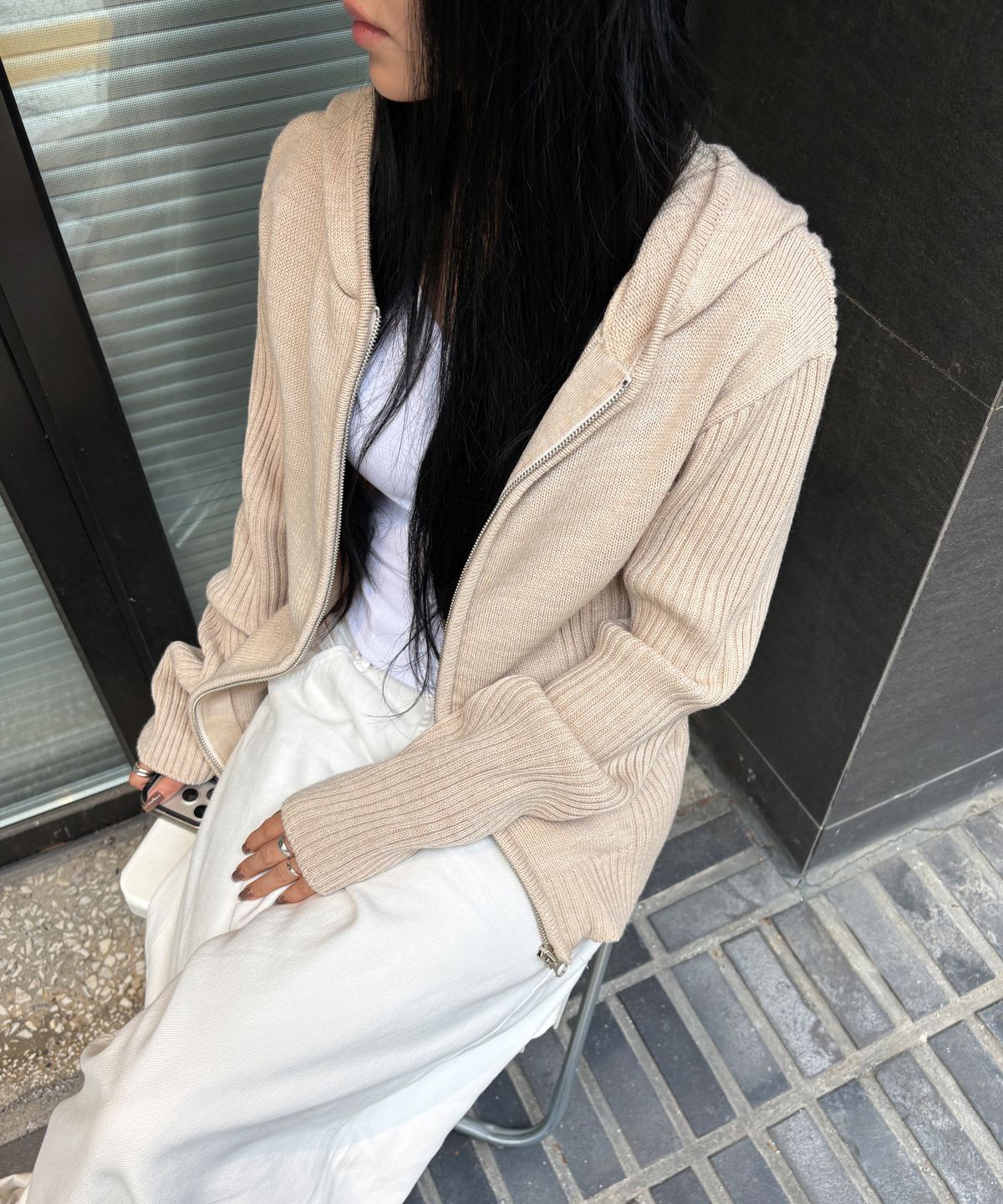 포르테나(PORTERNA) MIX RIBBED KNIT HOODIE ZIP-UP-3COLOR