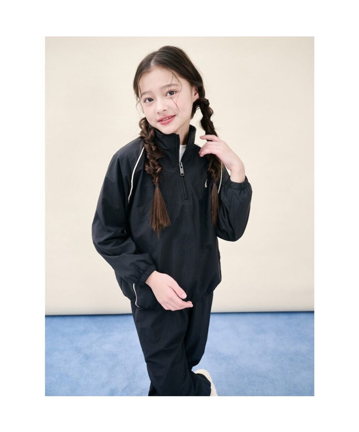 빈폴 키즈(BEANPOLE KIDS) 파이핑 반집업 플리스 안감 2PCS 상하 세트  블랙 (BI5Y41U055)