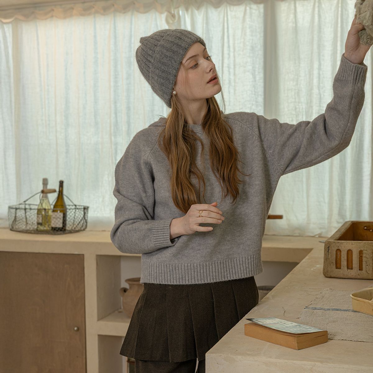 던드롭(DUNDROP) DD_Knit hoodie top_GRAY