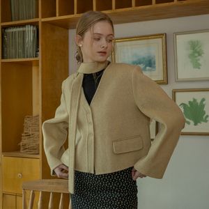 DD_V-neck warm short coat_2color