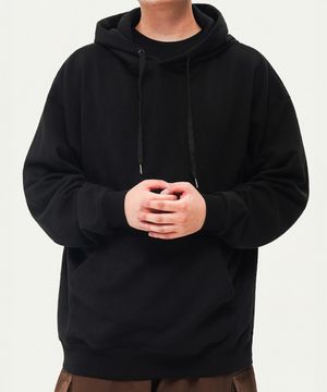 390g 헤비코튼 심플 오버핏 스웻 후드 (BLACK)