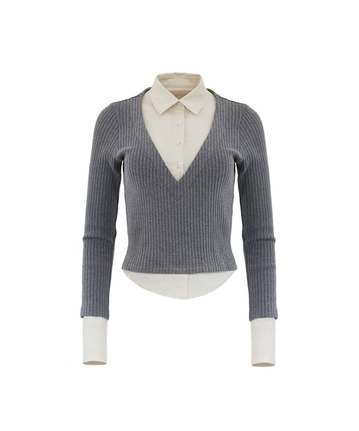 오드원아웃(ODDONEOUT) LAYERED V NECK KNIT SHIRTS BEIGE /GRAY
