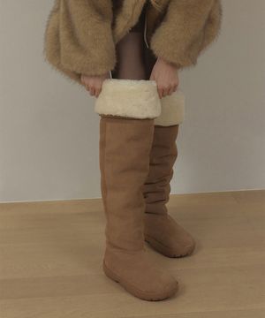 LAMB FUR THIGH-HIGH BOOTS (BEIGE)