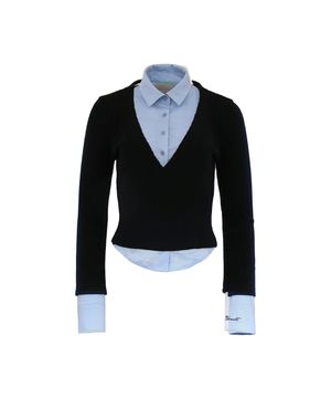 LAYERED V NECK KNIT SHIRTS SKY/NAVY