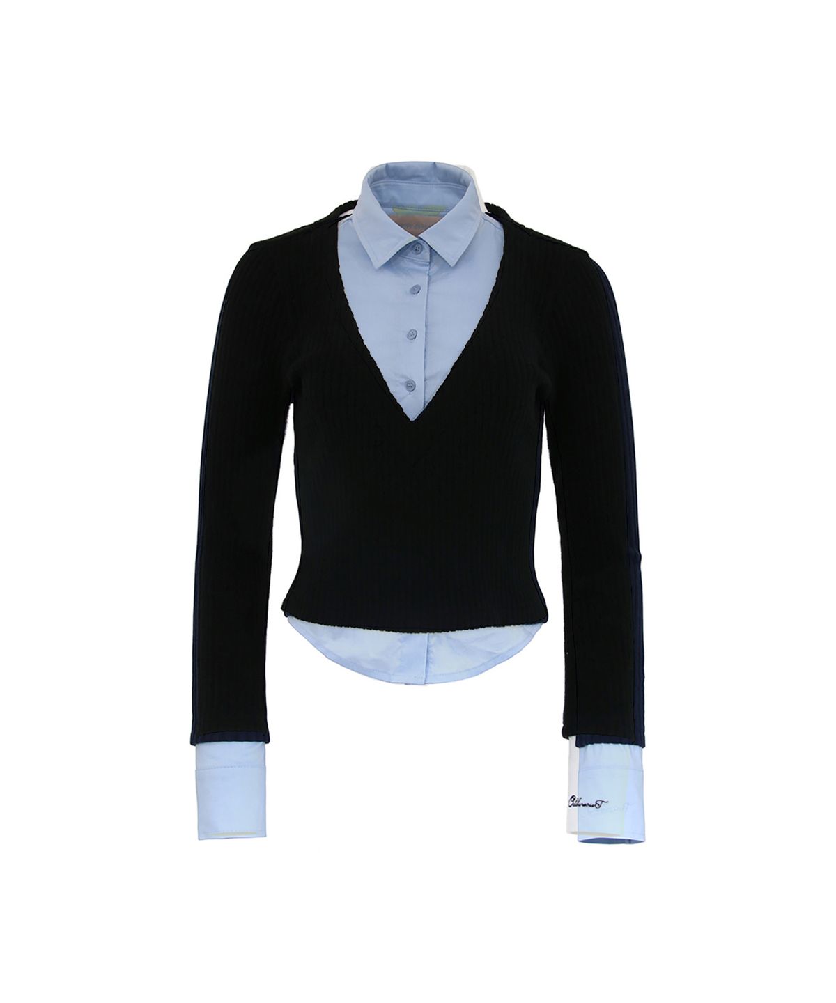 오드원아웃(ODDONEOUT) LAYERED V NECK KNIT SHIRTS SKY/NAVY