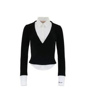 LAYERED V NECK KNIT SHIRTS WHITE/BLACK