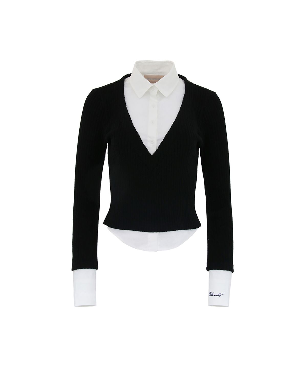 오드원아웃(ODDONEOUT) LAYERED V NECK KNIT SHIRTS WHITE/BLACK